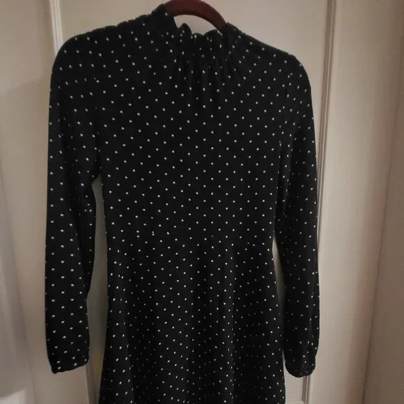 H&M Black Polka Dot Mock Neck Long Sleeve Dress - Size 2 - Picture 1 of 9